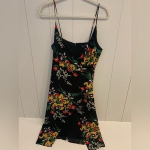 Madewell Black Floral Midi Dress with Yellow & Red Accents